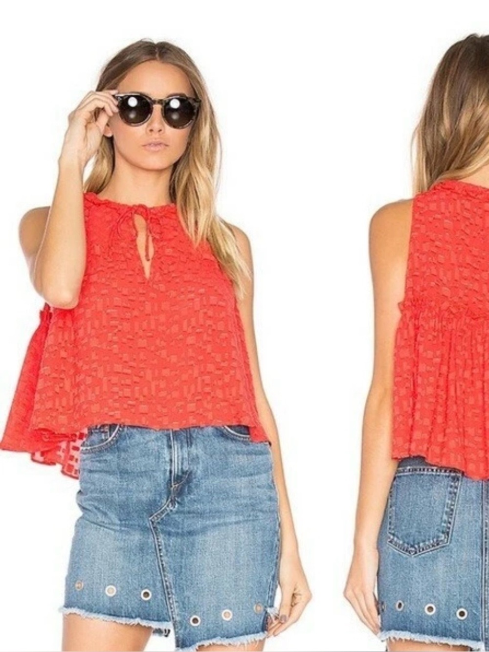 IRO Ragnhild Red Orange Crop Textured Blouse